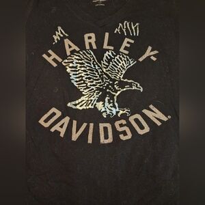 Harley-Davidson Black Tee with Silver Eagle Design Sz Large Biker Babe Baby Tee